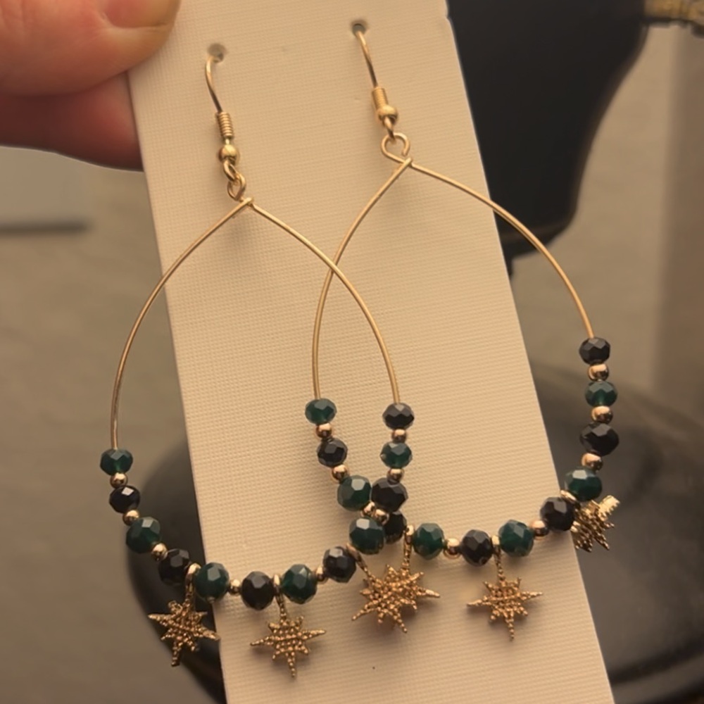NWT Gold Beaded Celestial Star Drop Earrings